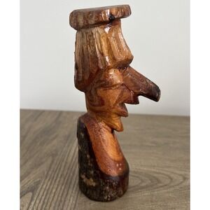 Hand Carved Wood Folk Art Face Figurine 7" Bahamas Souvenir Rustic Sculpture